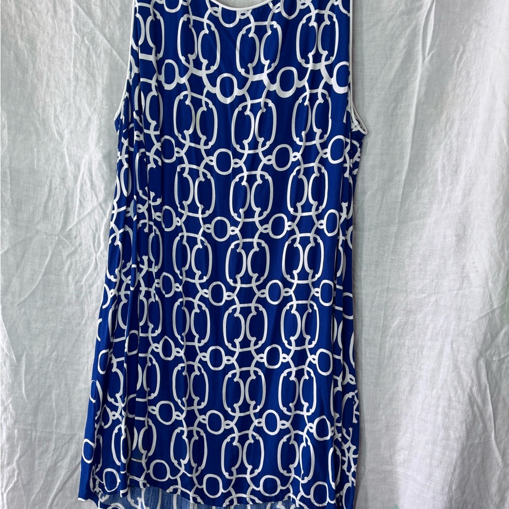 Blue and White Patterned Women's sleeveless dress